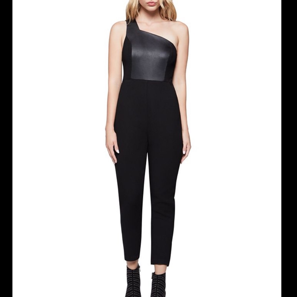 BCBGeneration One-Shoulder Jumpsuit with Faux-Leather Trim